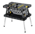 Keter – Mesa de Trabajo Plegable para Banco de Sierra de Ingletes, Herramientas y Accesorios de Carpintería con Abrazaderas de Madera de 12 Pulgadas Incluidas – Almacenamiento Fácil para el Garaje, Negro/Amarillo