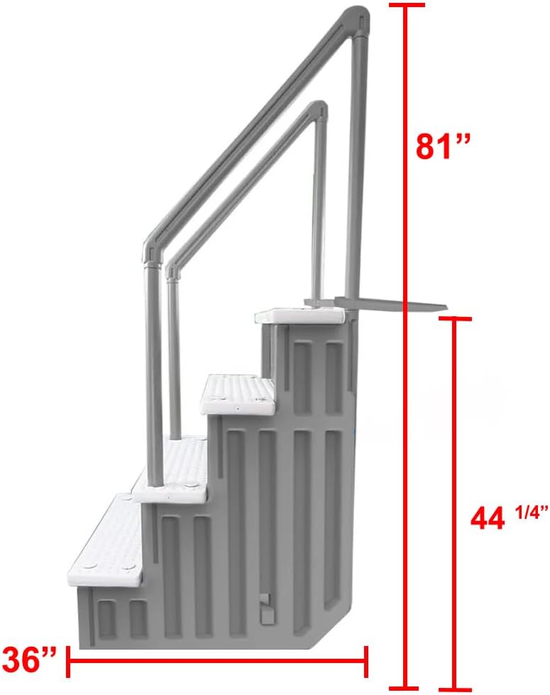 Escalones antideslizantes Aqua Select para piscinas elevadas | Azul | Para piscinas sobre tierra | Se pueden montar en terrazas de 48" a 54" de altura | Escalera de seguridad con capacidad hasta 250 lbs