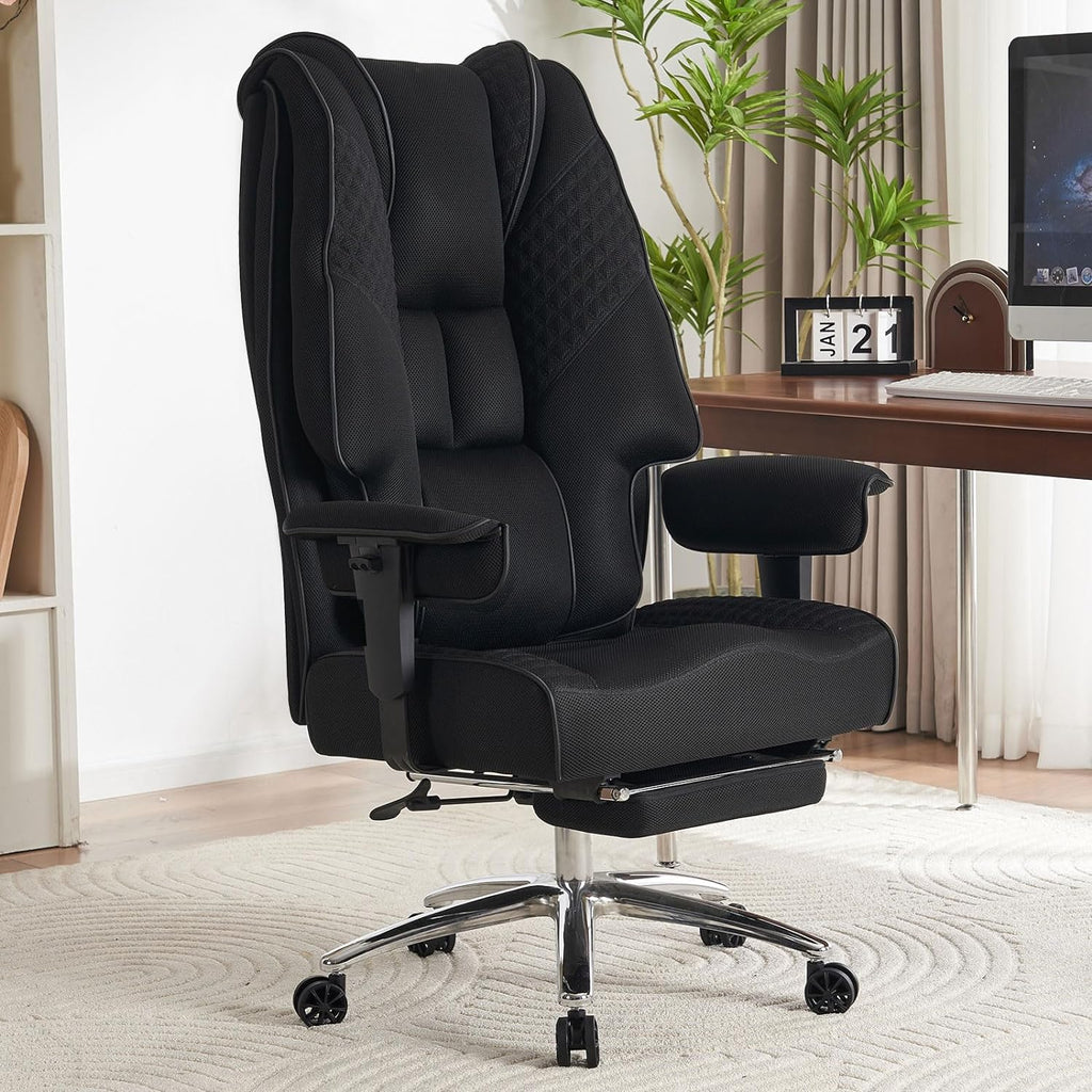 Silla de Oficina Alta y Ancha para 400 lbs, Silla Ejecutiva de Cuero con Respaldo Alto y Reposapiés, Silla Ergonómica con Soporte Lumbar para Aliviar el Dolor de Espalda Baja (Beige)
