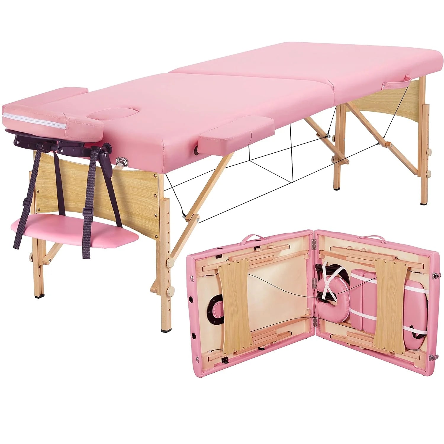 Mesa de Masajes Yaheetech – Mesa Plegable Portátil para Tratamientos, Pestañas, Spa – Mesa de Masaje Ajustable en 2 Secciones con Bolsa No Tejida, 24 pulgadas, Negra