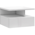 Mesita de noche suspendida Roma blanco brillante, con diseño minimalista de 35,5 cm de ancho