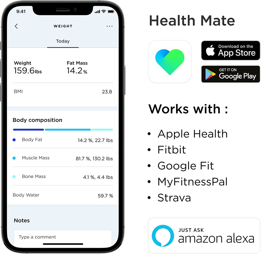 Withings Body+ - Báscula Digital Wi-Fi Inteligente con Sincronización Automática con la App del Smartphone