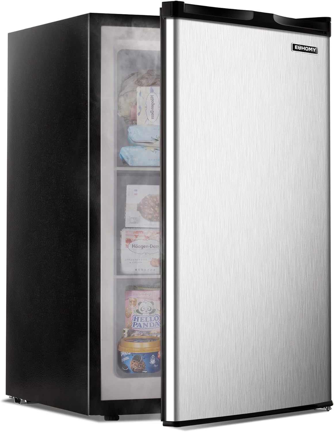 Congelador Vertical, 3.0 Pies Cúbicos, Congelador Mini Compacto de Una Puerta con Puerta Reversible de Acero Inoxidable, Congelador Pequeño para Hogar/Dormitorios/Apartamento/Oficina (Plateado)