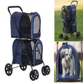 2025 Carrito Doble para Mascotas 42", para 2 Perros o Gatos, Plegable con Suspensión, Azul Marino