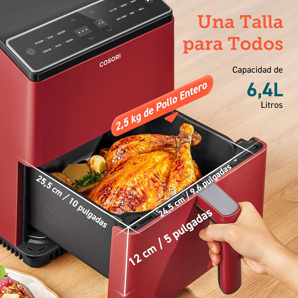 COSORI Freidora Inteligente Sin Aceite 6.4L, Freidora de Aire con Doble Calentamiento, Sin Revolver ni Precalentar, con Recetas en Español y 12 Programas, Gris Oscuro, Modelo CAF-P583S