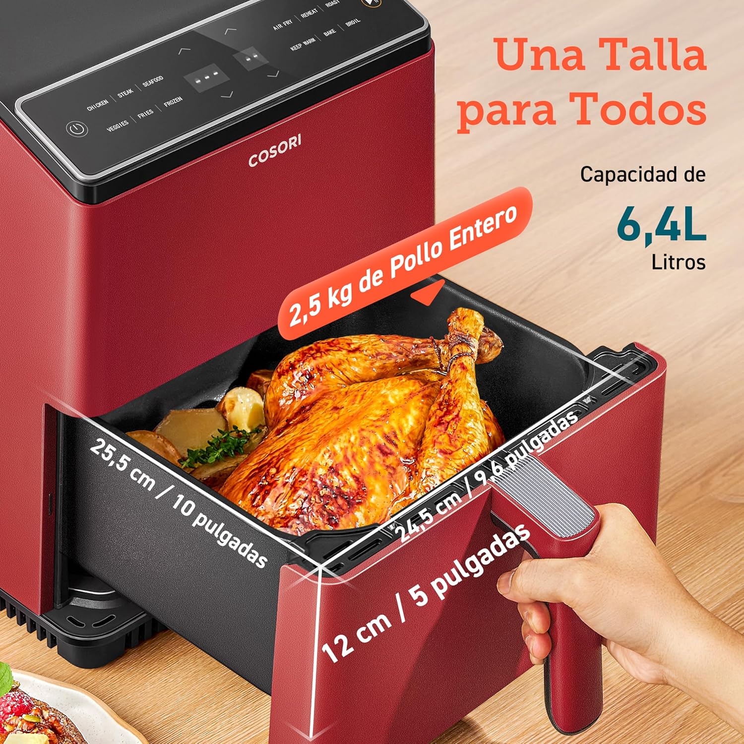 COSORI Freidora Inteligente Sin Aceite 6.4L, Freidora de Aire con Doble Calentamiento, Sin Revolver ni Precalentar, con Recetas en Español y 12 Programas, Gris Oscuro, Modelo CAF-P583S