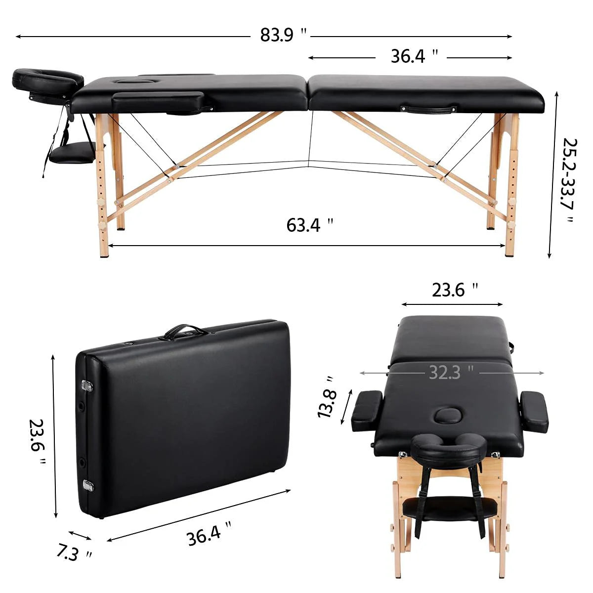 Mesa de Masajes Yaheetech – Mesa Plegable Portátil para Tratamientos, Pestañas, Spa – Mesa de Masaje Ajustable en 2 Secciones con Bolsa No Tejida, 24 pulgadas, Negra