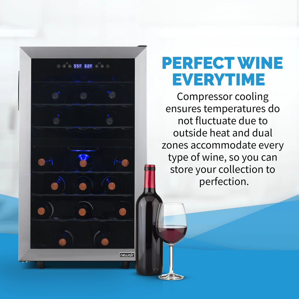 2025 Refrigerador de Vinos Independiente Newair® de Acero Inoxidable – 43 Botellas – 18,9" con Doble Zona