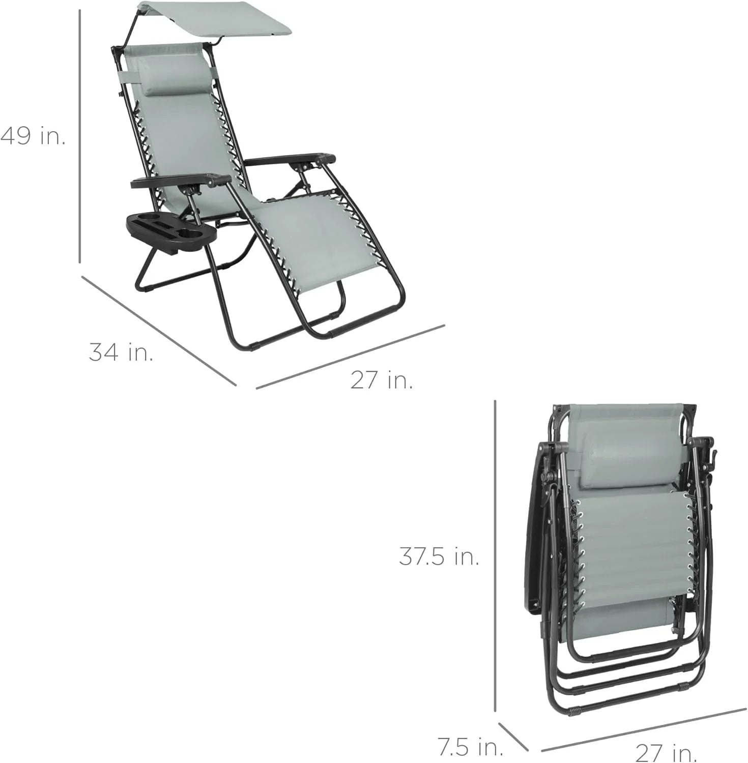 Best Choice Products – Silla Reclinable de Patio con Gravedad Cero, Ajustable y Plegable para Exteriores con Dosel, Almohada Cervical y Bandeja Lateral, Textileno – Azul Pavo Real