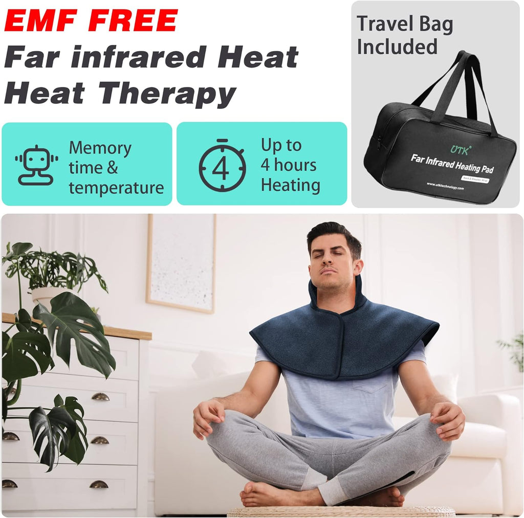 Almohadilla térmica UTK para cuello y hombros, con jade natural y turmalina, tamaño mejorado para cubrir más áreas del cuello, hombros, omóplatos y espalda (23'' x 24'') | Regalo para papá