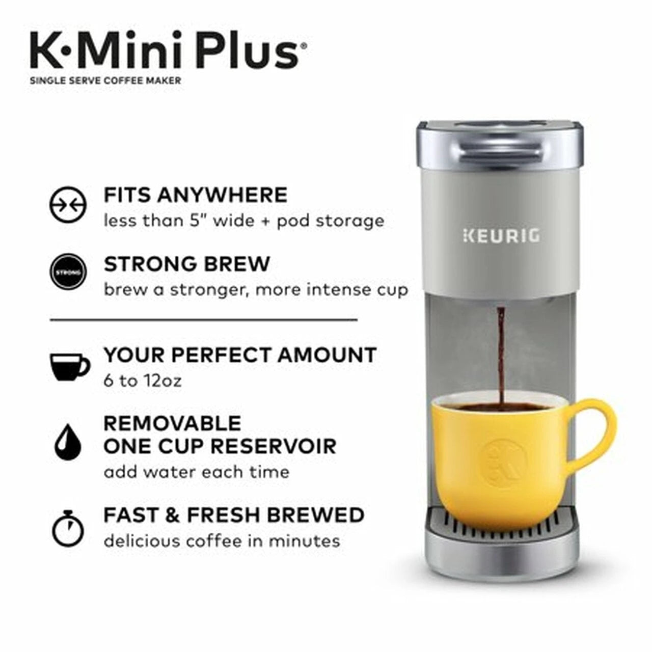 Cafetera Keurig K-Mini Plus, de una sola taza, cápsulas K-Cup, color Studio Gray