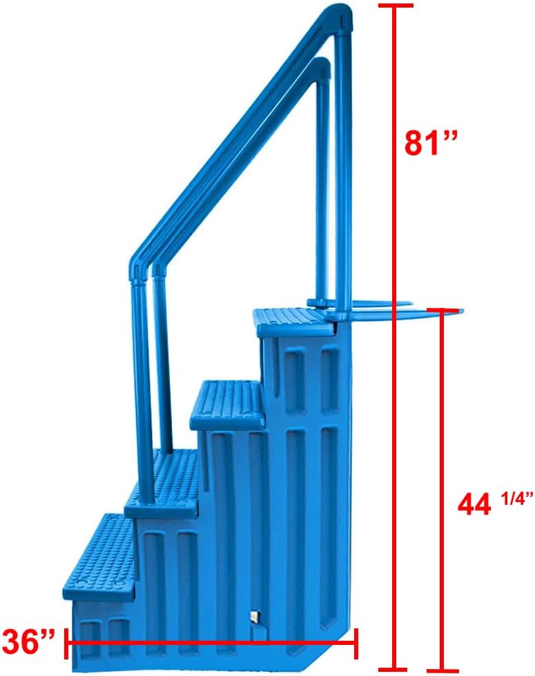 Escalones antideslizantes Aqua Select para piscinas elevadas | Azul | Para piscinas sobre tierra | Se pueden montar en terrazas de 48" a 54" de altura | Escalera de seguridad con capacidad hasta 250 lbs