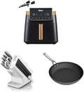 2025 Ninja Freidora de aire MAX PRO, 6,2 L Negro/Cobre, AF180EUCP + Set de cuchillos Ninja StaySharp Blanco, K62006EUWH + Sartén Ninja Foodi ZEROSTICK 28 cm, Gris, C30028EU