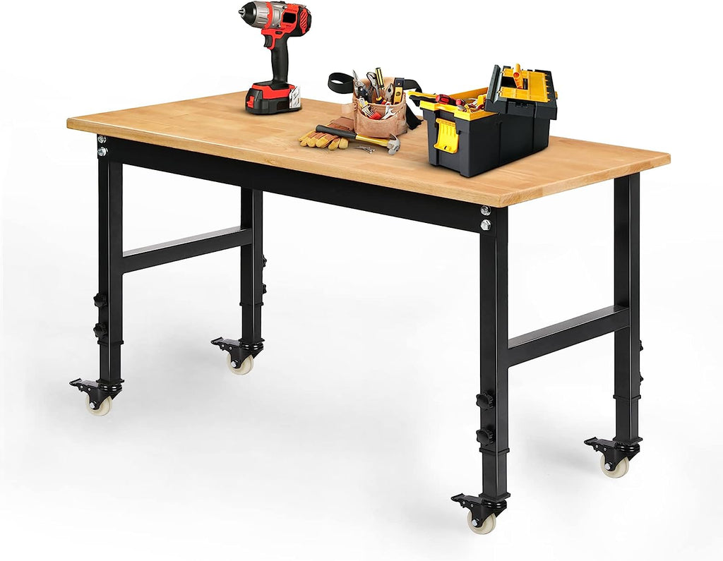 2025 Betterhood Banco de Trabajo Ajustable Robusto 48" con Superficie de Madera Caucho para Garaje