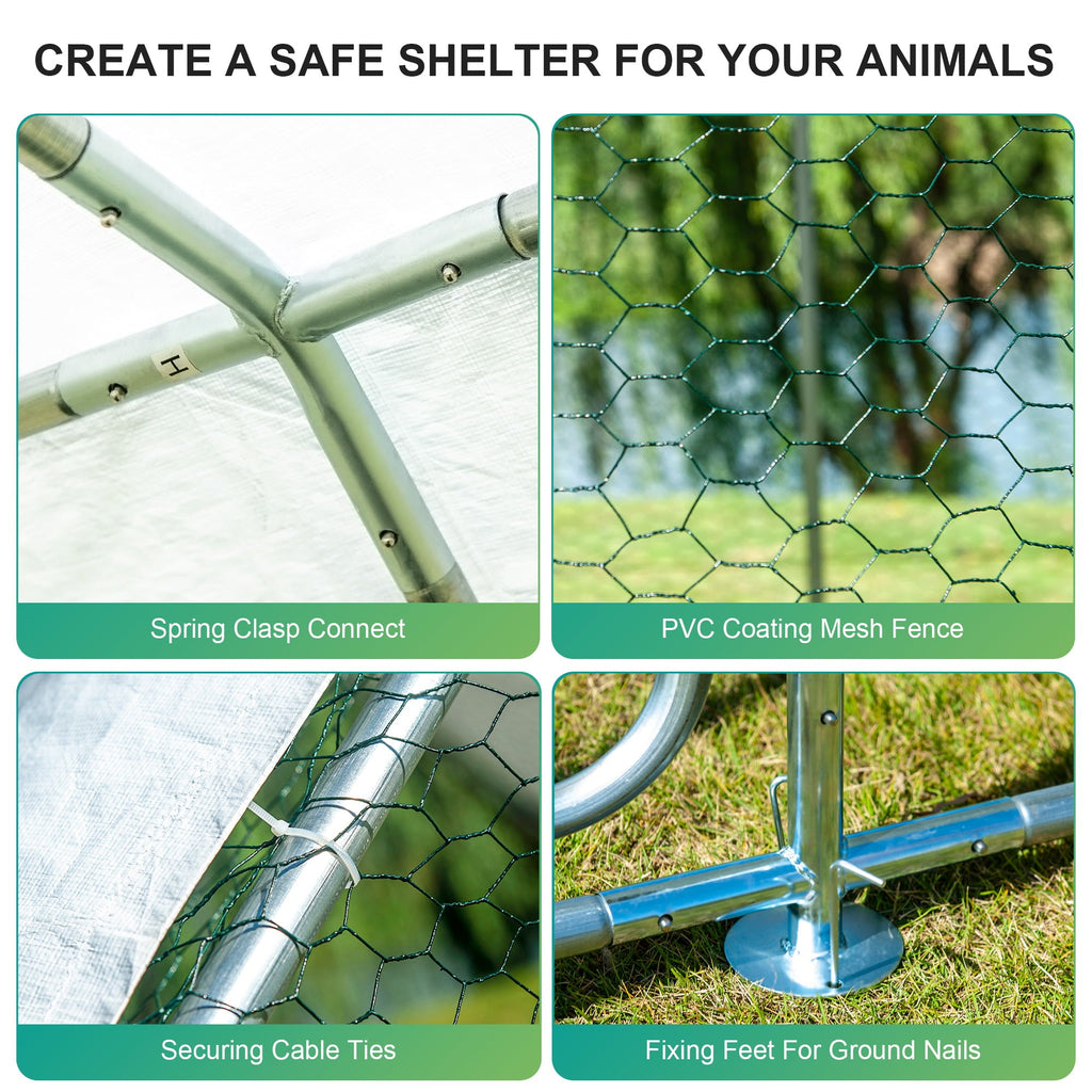 2025 Gran Jaula de Metal para Pollos en Espiral con Cubierta Impermeable y Anti-UV para Exteriores – Capacidad para 16 Aves
