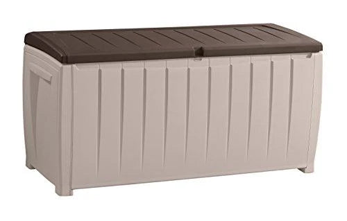 Keter Novel Contenedor de Almacenamiento de Plástico para Deck, Caja de Almacenaje Exterior, Muebles de Patio, 90 Galones, Marrón