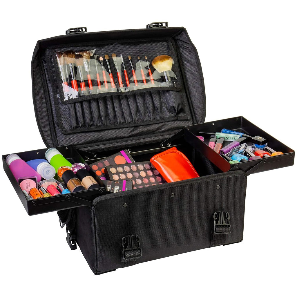 Maletín Cosmético de Vinilo Negro Azabache con Ruedas – Bolso de Viaje para Maquillaje