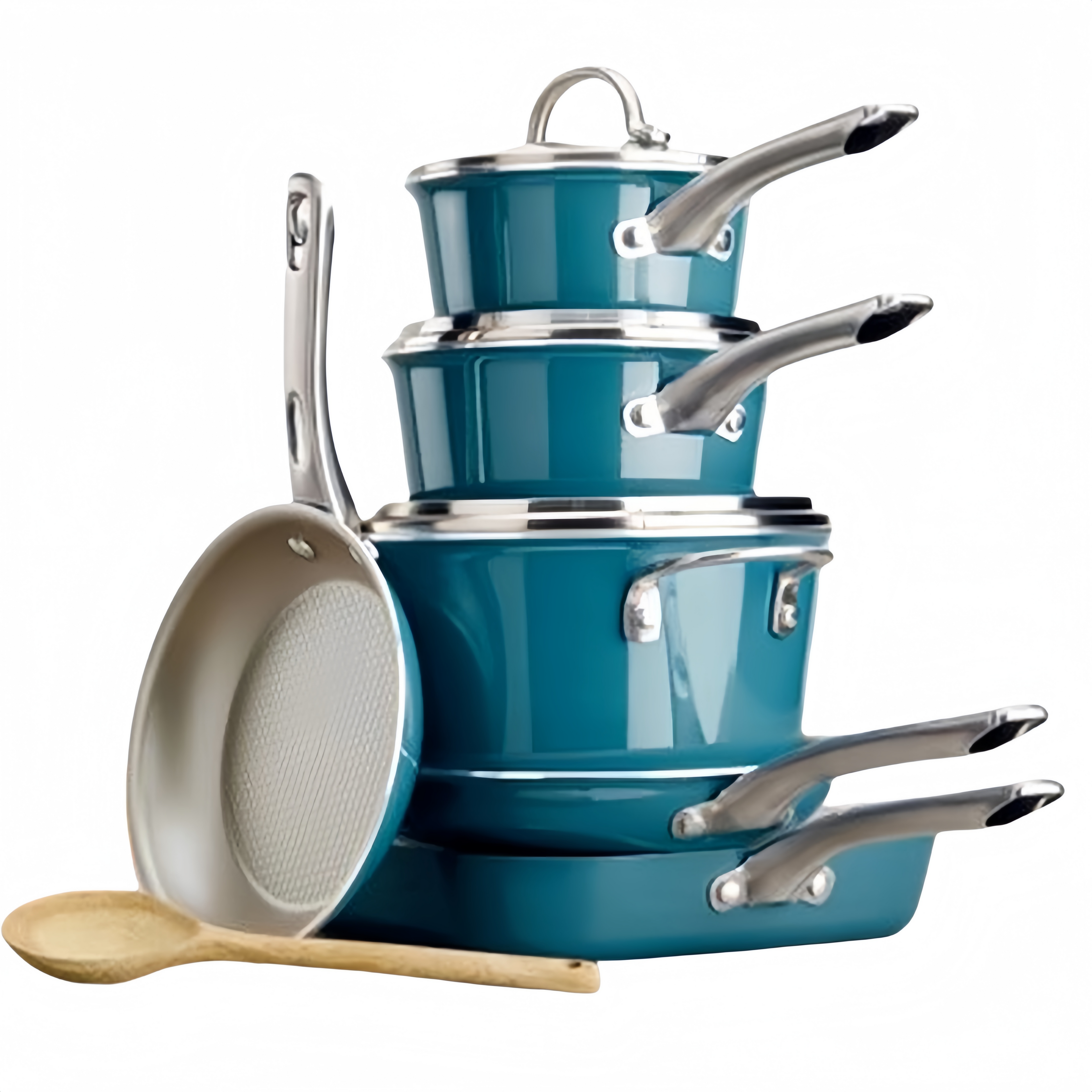 Juego de Ollas y Sartenes Antiadherentes de Esmalte de Porcelana Ayesha Curry, 10 Piezas, Color Azul