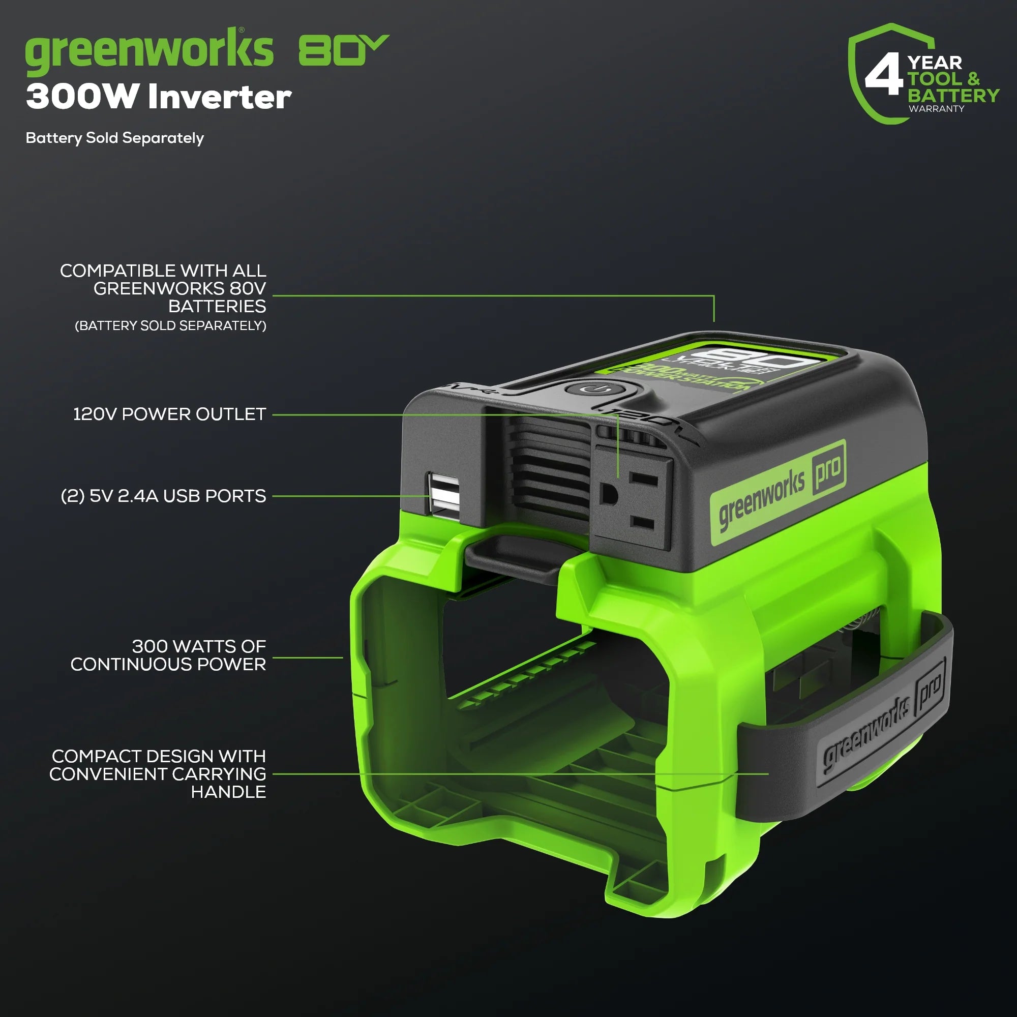 2025 Inversor de energía inalámbrico 80V 300W (solo herramienta)