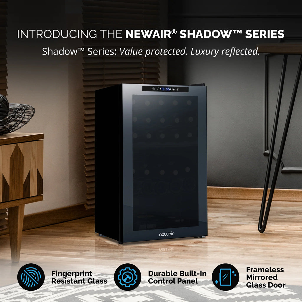 2025 Refrigerador de Vinos Independiente Newair® Negro – 33 Botellas, Doble Zona – 19,5"