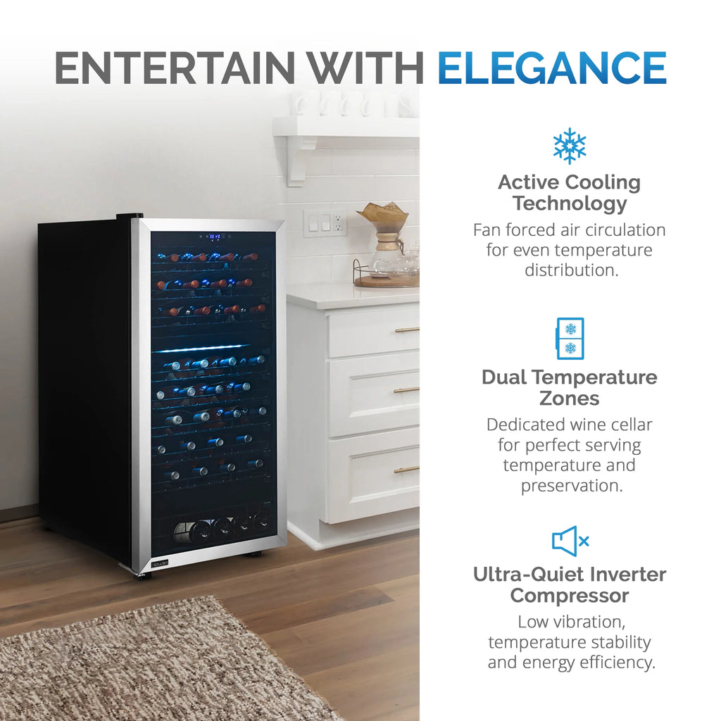 2025 Refrigerador de Vinos Independiente Newair® de Acero Inoxidable – 76 Botellas – 23" con Doble Zona