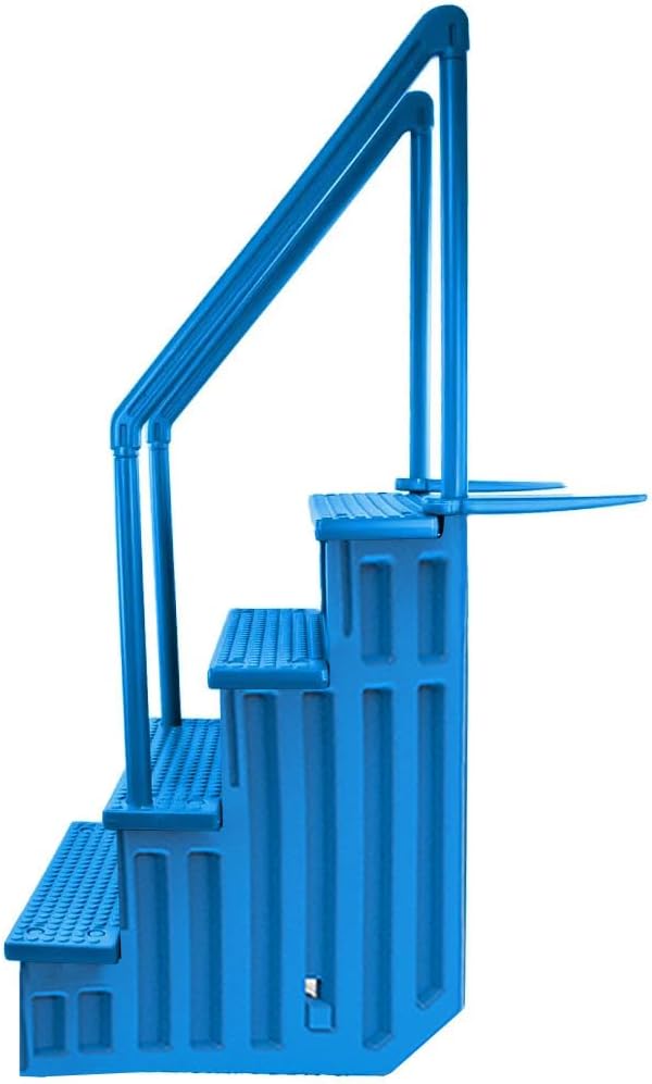 Escalones antideslizantes Aqua Select para piscinas elevadas | Azul | Para piscinas sobre tierra | Se pueden montar en terrazas de 48" a 54" de altura | Escalera de seguridad con capacidad hasta 250 lbs
