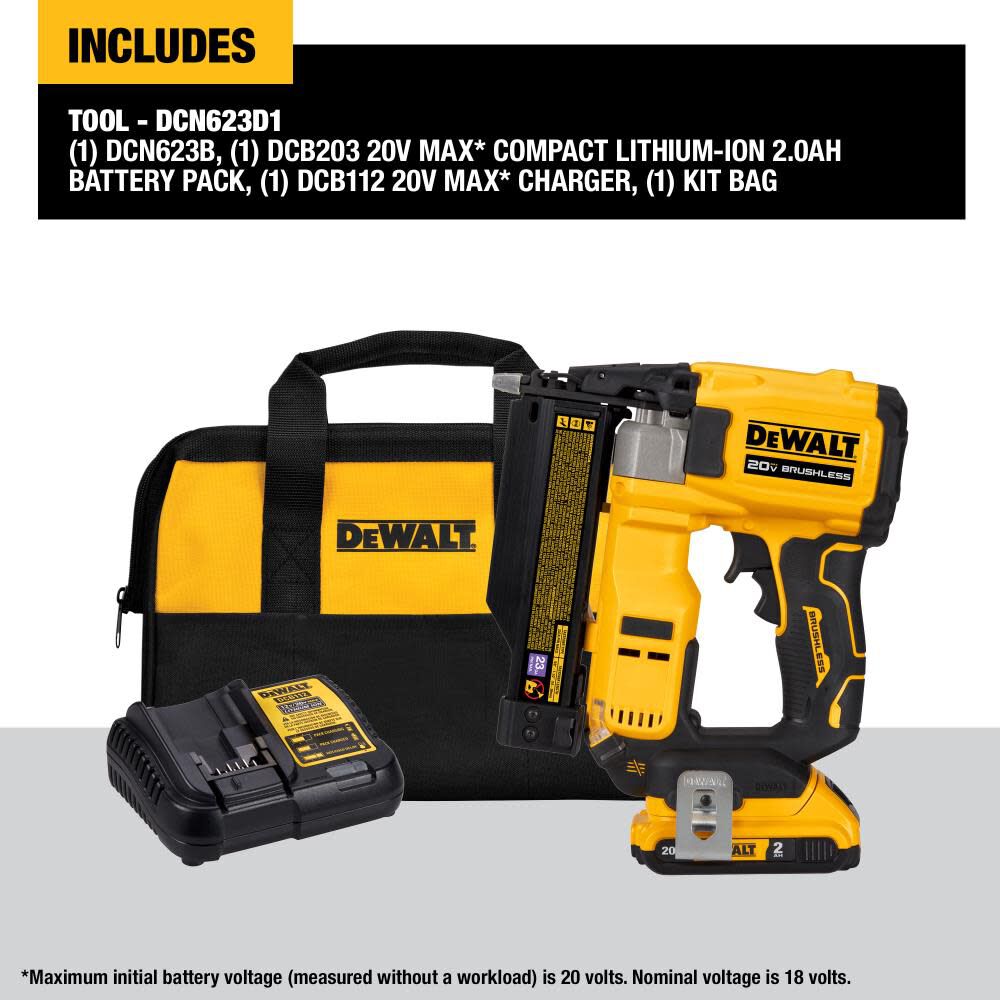 Clavadora de Clavillos 23 Ga. Inalámbrica ATOMIC Compact Series 20V MAX Kit DCN623D1 – DEWALT