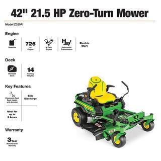 Cortacésped Tractor de Cero Radio de Giro John Deere Z320R 42″ – Motor V-Twin de 21,5 CV con Plataforma Accel Deep