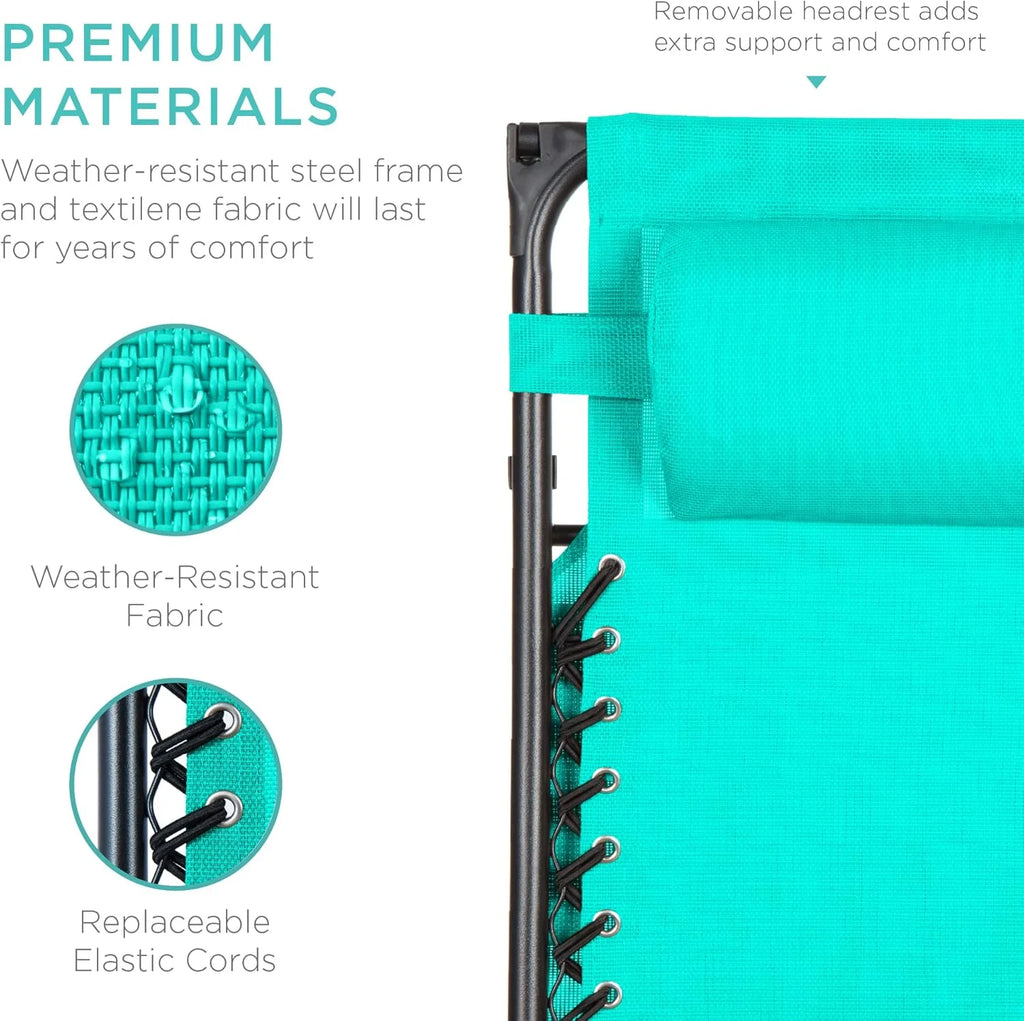Best Choice Products – Silla Reclinable de Patio con Gravedad Cero, Ajustable y Plegable para Exteriores con Dosel, Almohada Cervical y Bandeja Lateral, Textileno – Azul Pavo Real
