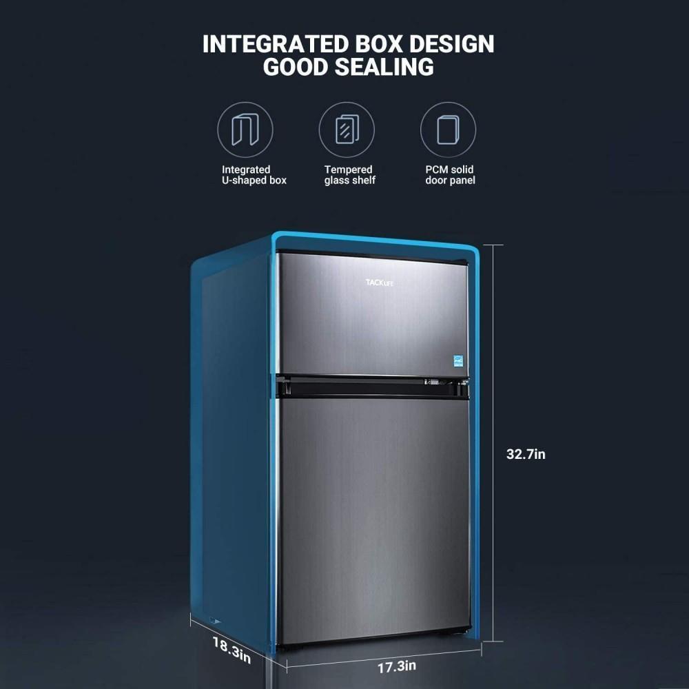 Mini refrigerador con congelador, 3.1 pies cúbicos, refrigerador compacto con luz LED, 2 puertas, mini nevera para dormitorio, oficina, dormitorio universitario, RV, garaje, acero inoxidable plateado - Modelo HPVFR310