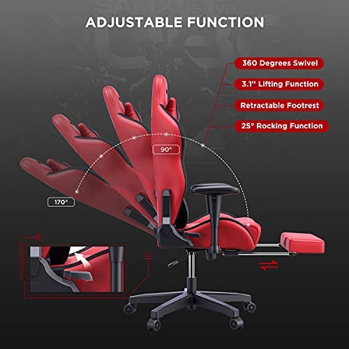 AutoFull Escritorio de Juego y Silla de Oficina con Soporte Lumbar Ergonómico, Estilo Racing, Cuero PU, Silla de Tarea Giratoria Ajustable de Espalda Alta para PC