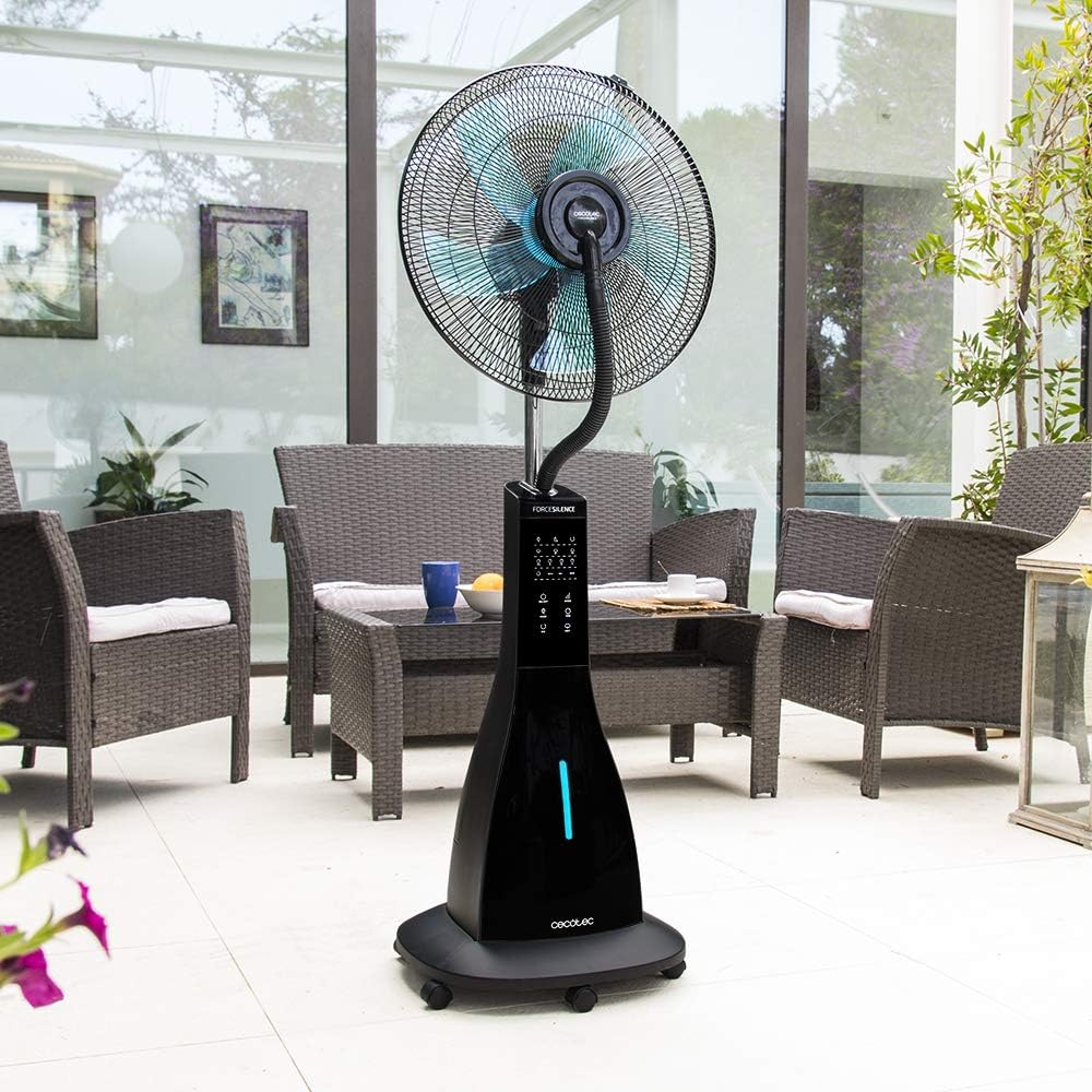 Ventilador con Nebulizador de Agua Fresca Cecotec EnergySilence 490 con Control Remoto, 90W, Diámetro 16", 5 Aspas, Depósito de 2.8L, Temporizador de 7.5h, Indicador LED y Oscilación