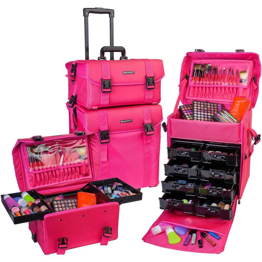 Maletín Cosmético de Vinilo Negro Azabache con Ruedas – Bolso de Viaje para Maquillaje