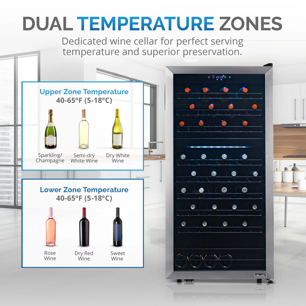 2025 Refrigerador de Vinos Independiente Newair® de Acero Inoxidable – 76 Botellas – 23" con Doble Zona