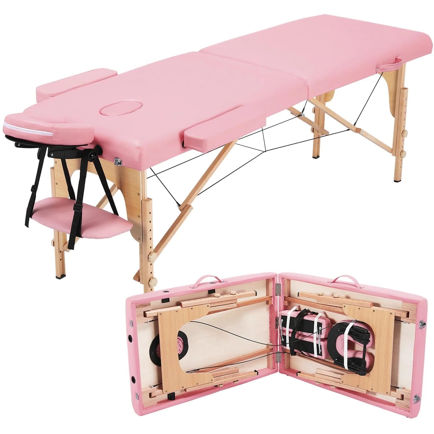 Mesa de Masajes Yaheetech – Mesa Plegable Portátil para Tratamientos, Pestañas, Spa – Mesa de Masaje Ajustable en 2 Secciones con Bolsa No Tejida, 24 pulgadas, Negra