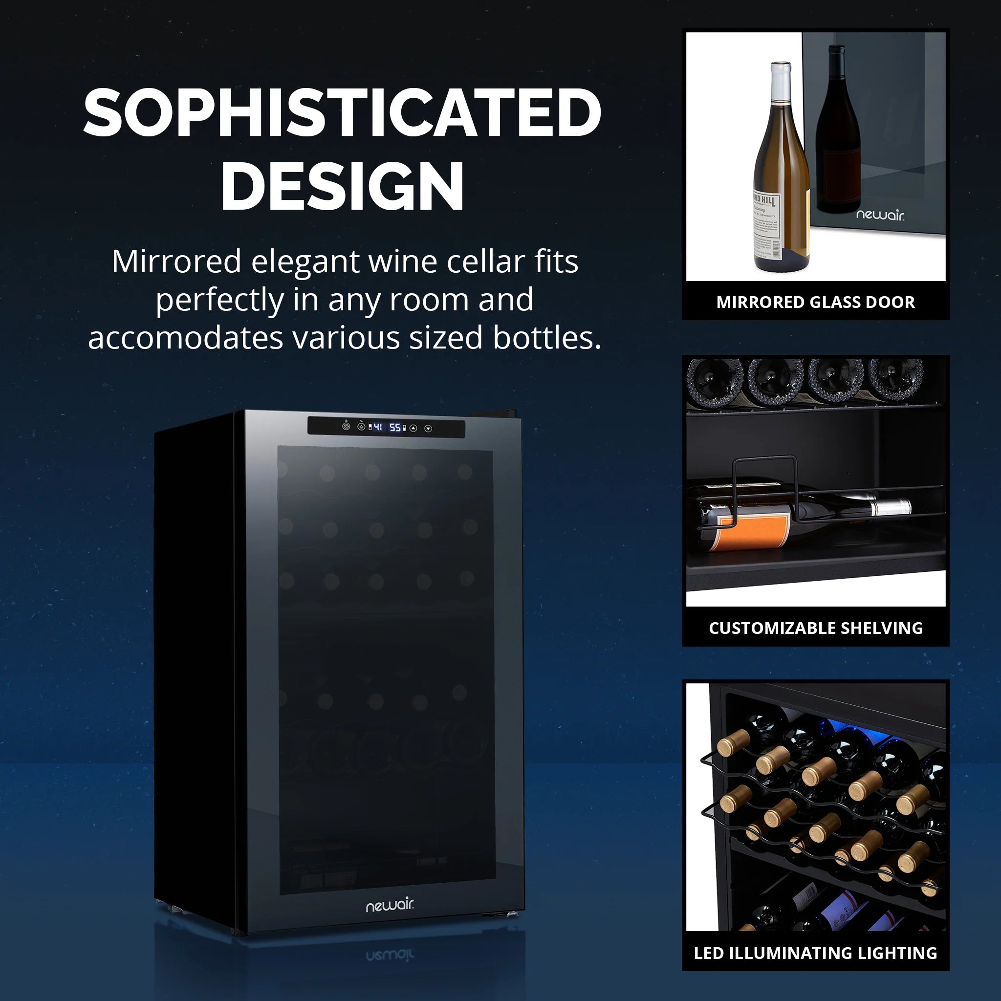 2025 Refrigerador de Vinos Independiente Newair® Negro – 33 Botellas, Doble Zona – 19,5"