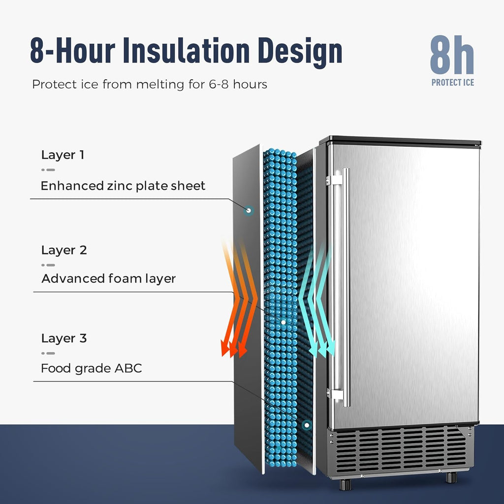 Máquina de Hielo Comercial Bajo Mostrador, 80 lbs/día con 24 lbs de Almacenamiento de Hielo, Bomba de Drenaje Integrada/Limpieza Automática/Ajuste de Temporizador/Pantalla LCD Inteligente, Ideal para Uso Doméstico y Comercial