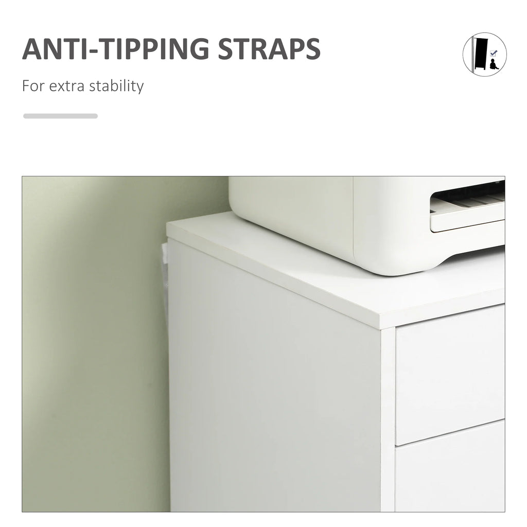 Cajonera Vertical de 7 Cajones, Mueble de Oficina Móvil con Ruedas, Blanco