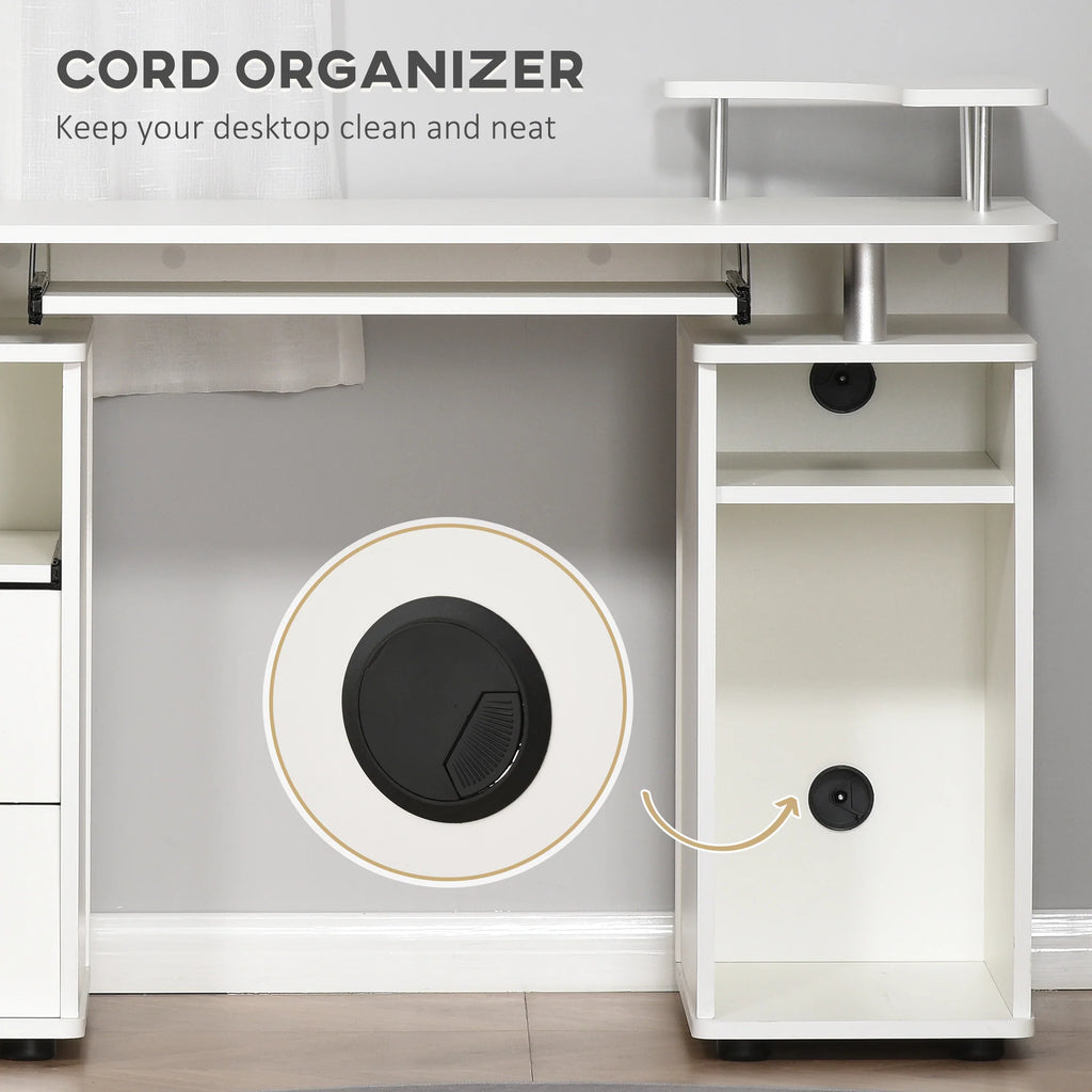 Escritorio de Ordenador para Oficina – Mesa de PC con Cajón para Teclado, Estante Deslizante para Escáner, Blanco