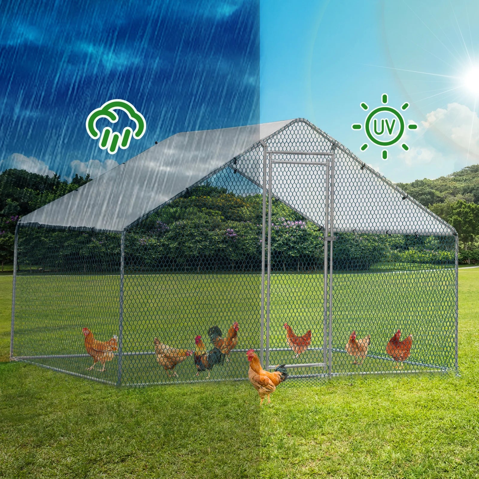 ZephyPaws - Corral metálico grande de 2 x 3 m con cubierta impermeable - Corral exterior para aves de corral, conejos, gatos y perros