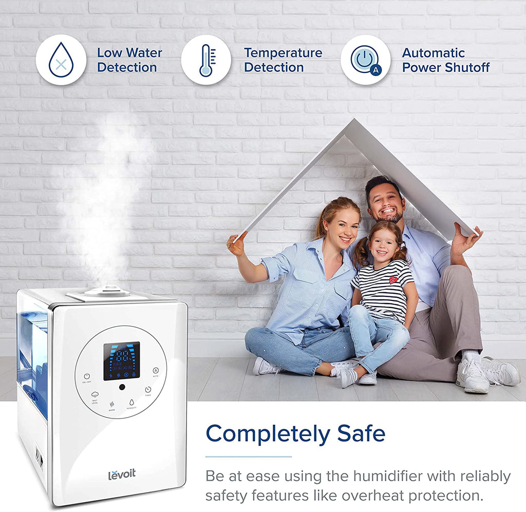 Humidificadores LEVOIT para Dormitorio y Habitaciones Grandes, 6L de Niebla Cálida y Fría para Familias y Plantas, con Sensor de Humedad Integrado