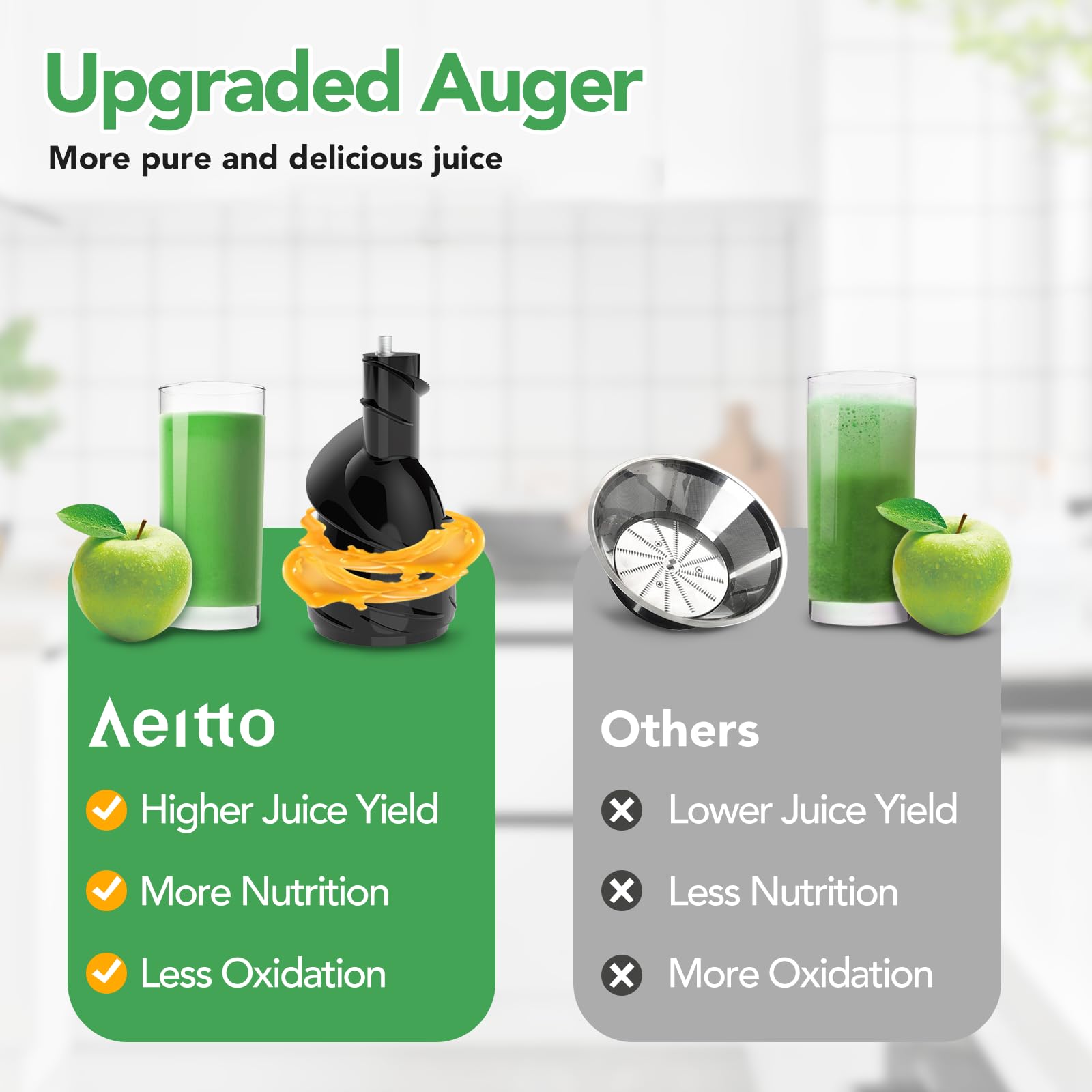 2025 Aeitto Extractor de Jugos Vertical de Masticado Lento para Frutas y Verduras, Portátil