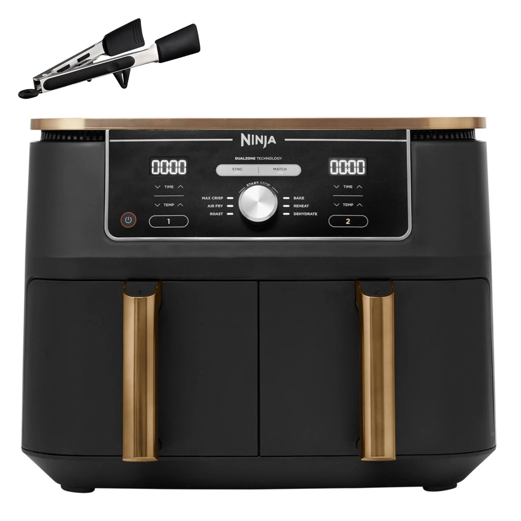 2025 Ninja Foodi MAX Freidora de Aire Doble Zona, 9,5 L, 2 Compartimentos, con Pinza, Recubrimiento Antiadherente, Cestas Aptas para Lavavajillas, 6 en 1, Exclusividad Amazon, Cobre/Negro AF400EUCP