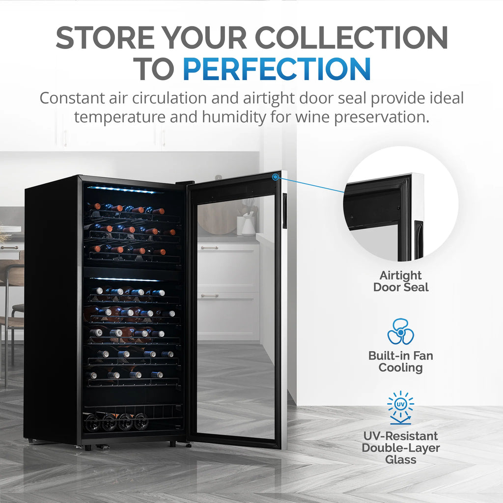 2025 Refrigerador de Vinos Independiente Newair® de Acero Inoxidable – 76 Botellas – 23" con Doble Zona