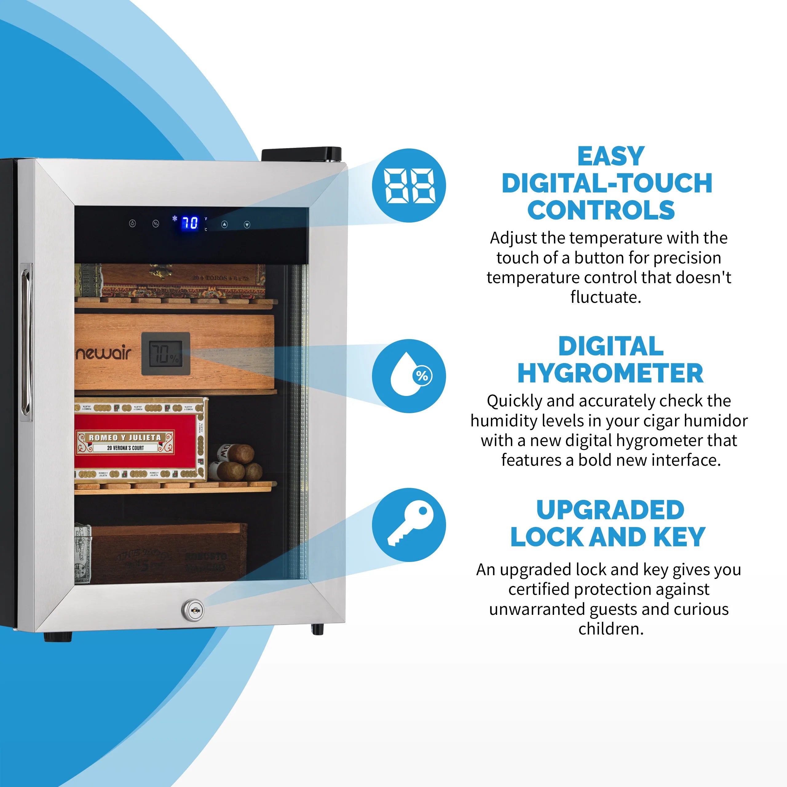 2025 Humidor eléctrico para puros Newair®, capacidad para 250 puros