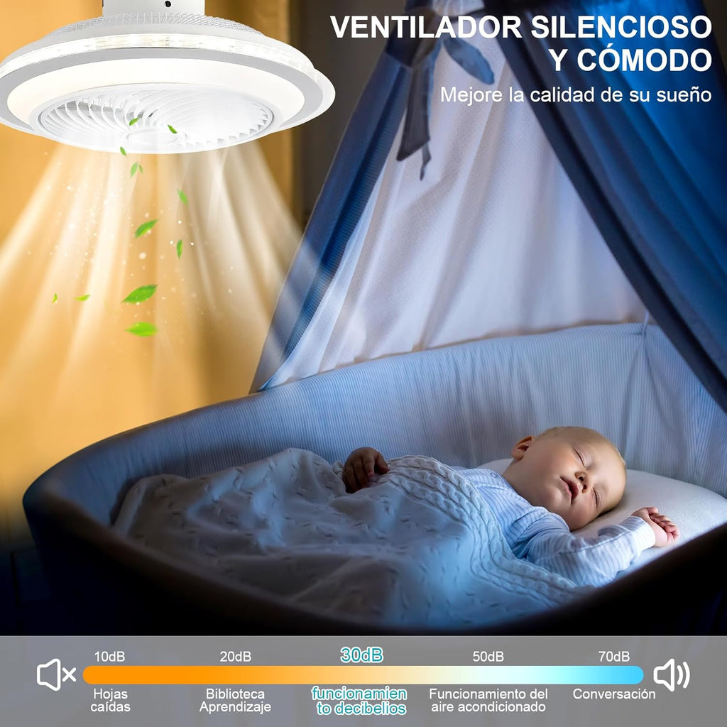 oxylops – Ventilador de Techo con Luz LED, 5 Aspas, 40W Luz, Motor DC 12W, 6 Velocidades, 3 Tonos de Luz, Silencioso, Ideal para Dormitorio, Salón, Estudio o Cocina