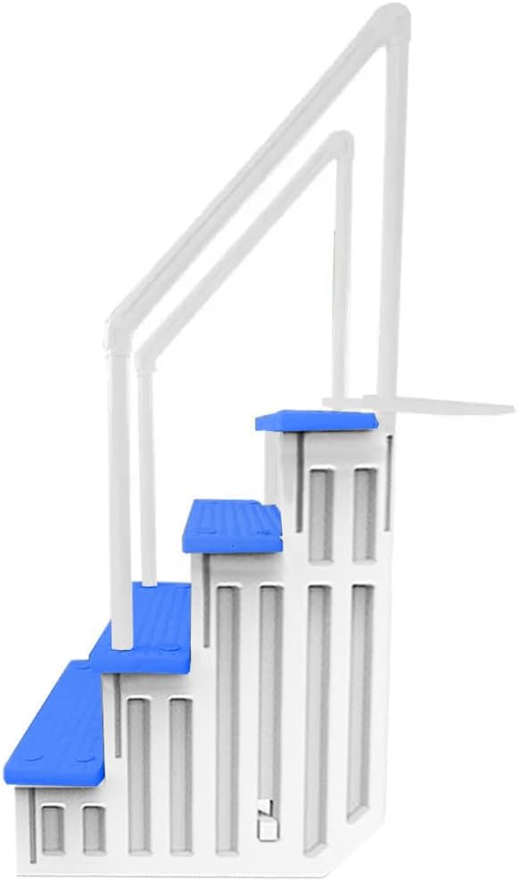 Escalones antideslizantes Aqua Select para piscinas elevadas | Azul | Para piscinas sobre tierra | Se pueden montar en terrazas de 48" a 54" de altura | Escalera de seguridad con capacidad hasta 250 lbs