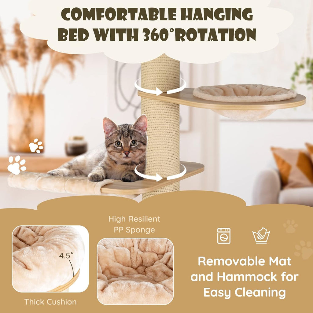 Árbol para Gatos Grande, Torre de Múltiples Niveles con Poste de Sisal, Hamaca, Cesta Colgante y Alfombrillas Desmontables y Lavables, Perfecto para Gatos Grandes