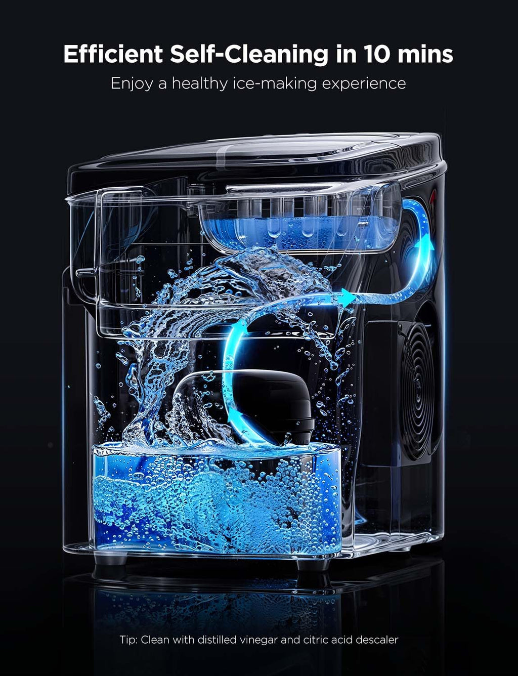 2025 GoveeLife Máquina de Hielo Inteligente con Control por Voz – 9 Cubos en 6 Minutos, 3 Tamaños, 12 kg/24h, Autolimpiante, Iluminación RGB, Silenciosa, con Pala – Negra