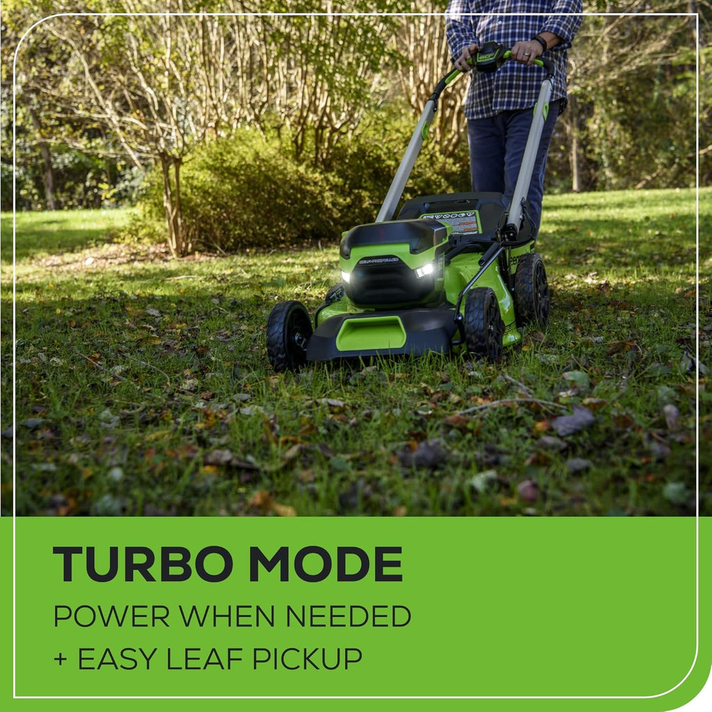 2025 Cortacésped autopropulsado inalámbrico 60V 21” con 2 baterías de 4,0Ah y cargador rápido de doble puerto – Greenworks